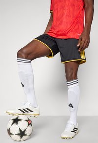 Κόκκινη φανέλα με μοτίβο φλόγας, μαύρα σορτς με κίτρινο φινίρισμα, λευκές κάλτσες με μαύρες ρίγες, λευκά ποδοσφαιρικά παπούτσια. Μπάλα με μαύρο και άσπρο μοτίβο.