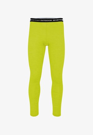 Leuchtend gelb-grüne Sportleggings mit einem schwarzen elastischen Bund, der mit "normani OUTDOOR SPORTS" beschriftet ist, auf weißem Hintergrund dargestellt.