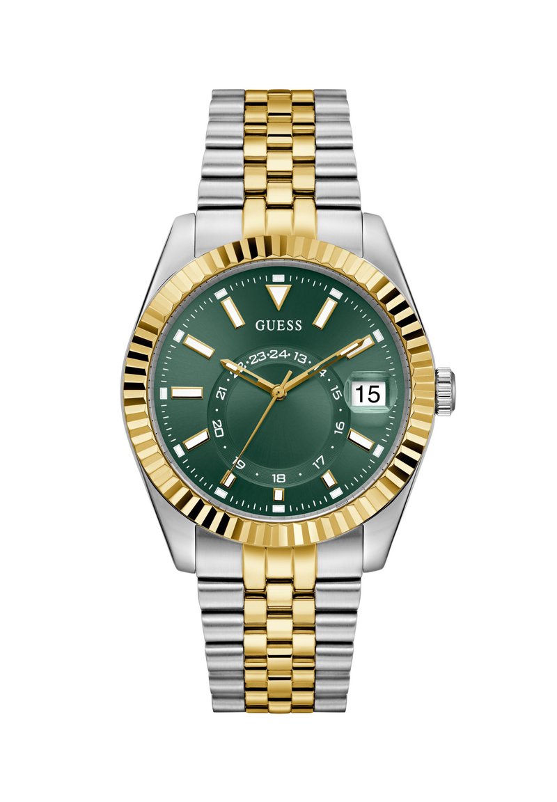 Guess US Orologio Da Uomo Bicolore (acciaio E Oro) Con Quadrante Verde - Cassa 42mm, Impermeabile 50m