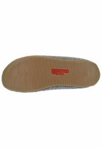 Soletta in felt grigia con suola in gomma testurizzata. Caratterizzata da un logo rosso sulla suola intermedia, progettata per il comfort e per l'uso indoor.