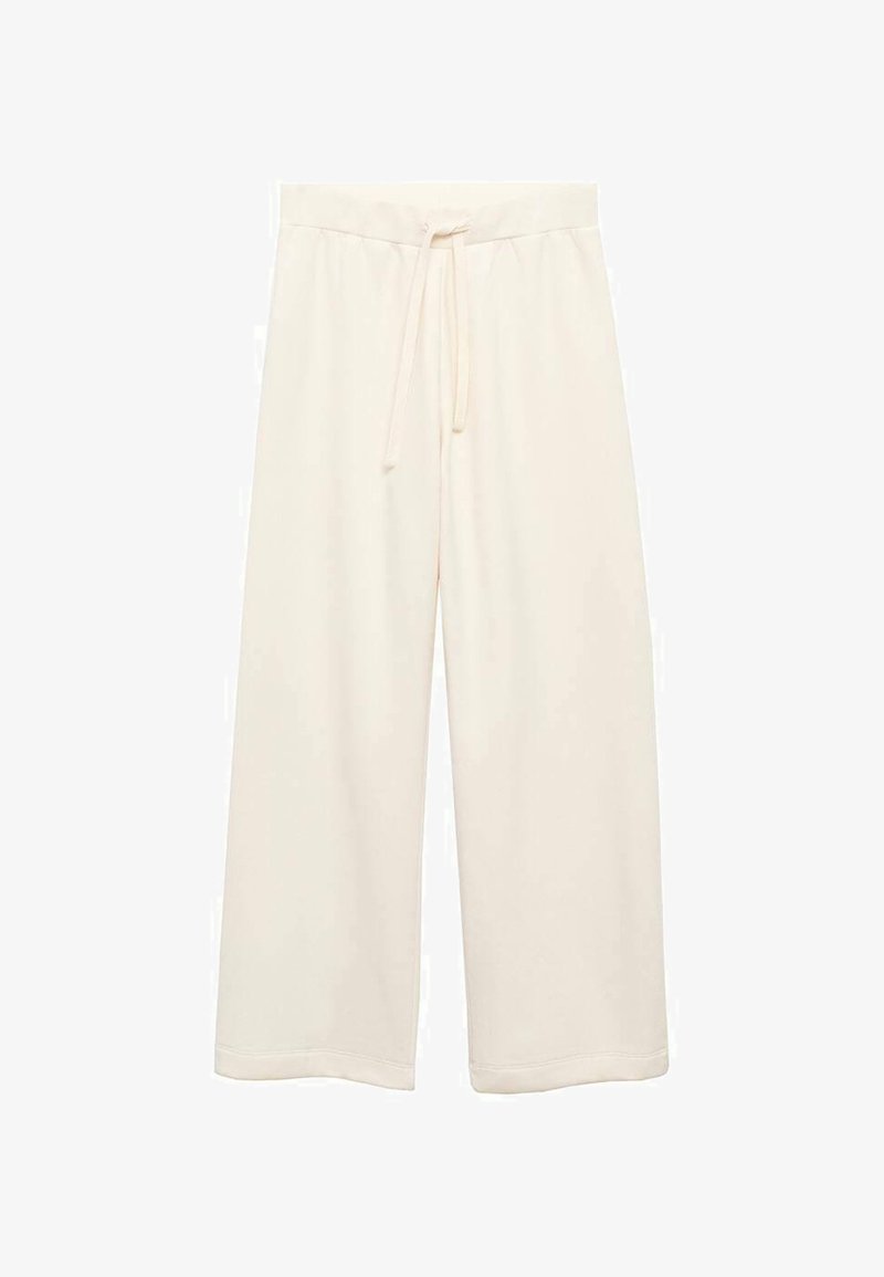 Pantalon large couleur crème avec taille élastique et cordon de serrage, conçu pour une coupe décontractée.