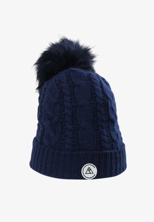 CASH-MERE MIT ZOPFMUSTER UND BOMMEL - Bonnet - marine blau