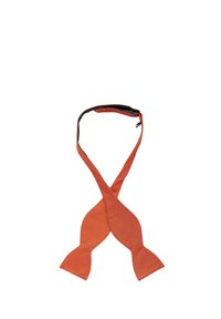 Kaulusta valmistettu värikkäästä oranssista kankaasta, jossa on sileä rakenne ja klassinen solmio Hopean muoto, jonka alaosassa on ristikkäinen kuvio.