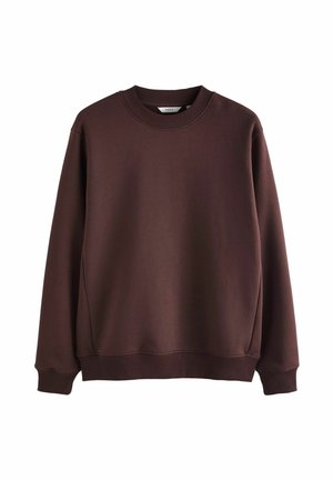 Sweatshirt maro cu gât rotund, fabricat dintr-un material neted. Prezintă manșete și tiv ribbate, cu o croială lejeră și un design minimalistic.