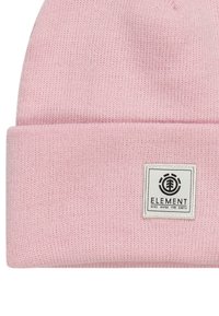 Svetloružová pletená čiapka s prehnutým lemom. Na prednej strane sa nachádza malá, obdĺžniková nášivka s logom ELEMENT v čierno-bielej farbe.