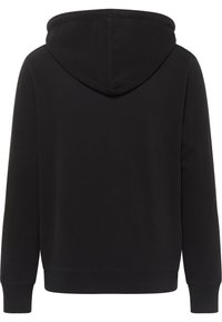 Felpa con cappuccio nera dal tocco morbido, design casual e polsini a coste. Presenta una silhouette classica da hoodie. Nessun logo visibile.