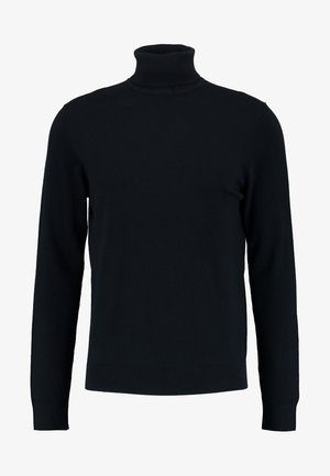 Must-havesinine mustikas T-särk, valmistatud siledast kudumisest, kaua varrukatega ja ribakrae ning allservaga.