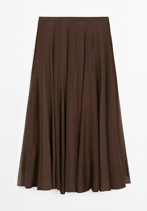 Massimo Dutti, FLOWING FLARED MIDI SKIRT - Jupe trapèze - dark brown