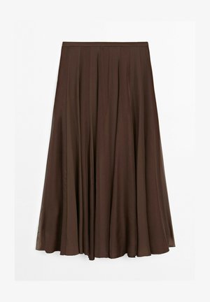 Massimo Dutti, FLOWING FLARED MIDI SKIRT - Gonna a campana - dark brown