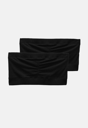Zwarte geribbelde stoffen haarbanden, met een geplooide middenstuk en een brede elastische band, verkocht in een pakket van twee. Zachte textuur, geen zichtbare bevestigingsmiddelen.