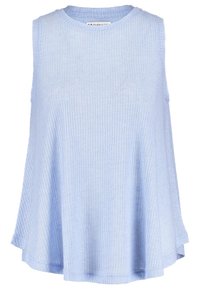 Top azzurro chiaro senza maniche in maglia a coste con scollatura rotonda e orlo svasato.