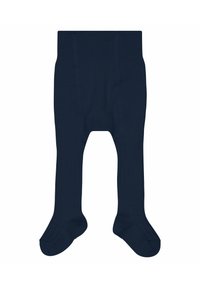 Collants en coton bleu marine avec une texture côtelée, présentant une taille sans couture et un design de pied intégré pour le confort et l'ajustement.
