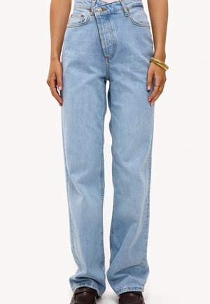 Lichtblauwe, high-waisted jeans met een rechte pijp, gemaakt van denimstof, met subtiele vervaging en een klassieke vijfzakkenstijl.