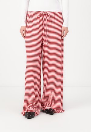 Gina Tricot STRIPED SOFT TROUSERS - Stoffhose - white/red