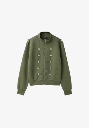 Stradivarius, METAL BUTTON ZIP-UP SWEATSHIRT - Blouson Bomber - khaki