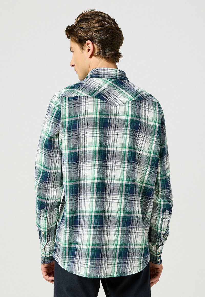 Chemise Wrangler Homme Taille L - Bleu/Vert à Carreaux - Manches Longues, Coupe Classique - 100% Coton