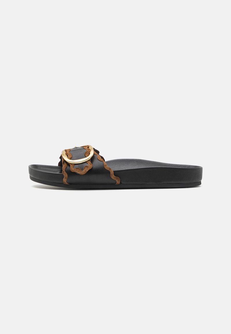Loeffler Randall IRIS ONE STRAP WITH BUCKLE - Pantoletai - black/cacao