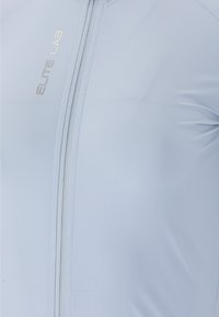 Lichtblauw sportshirt gemaakt van gladde, rekbare stof. Voorzien van een ritsluiting en subtiele branding "ELITE LAB" in zilver.