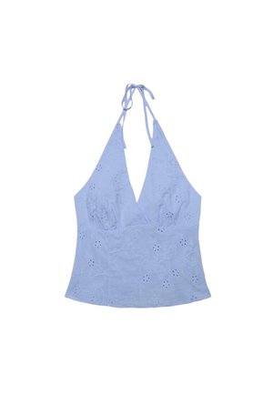 Stradivarius, EMBROIDERED HALTER TOP - Top - light blue