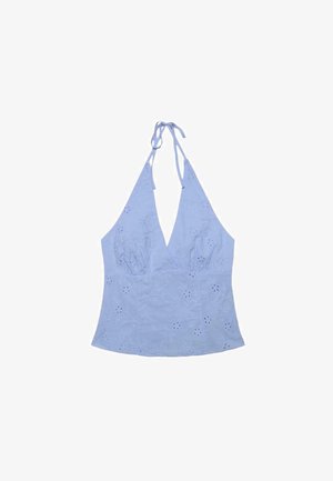 Stradivarius, EMBROIDERED HALTER TOP - Top - light blue