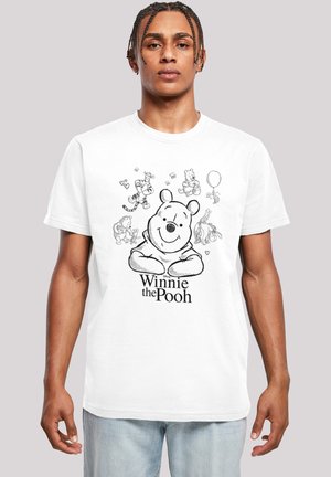 White cotton T-shirt featuring a cartoon-style illustration of Winnie the Pooh and friends, with lettering below the design.