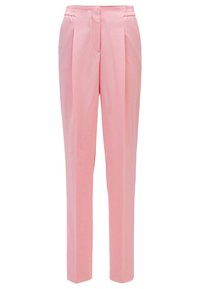 Růžové kalhoty s elastickým pasem, rovného střihu a s předními sklady. Vyrobené z lehké tkaniny s hladkou strukturou.
