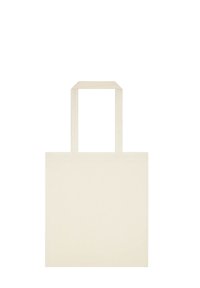 Bolsa tote de color crema con forma rectangular y estructurada. Presenta asas anchas y planas, así como un acabado suave y mate.