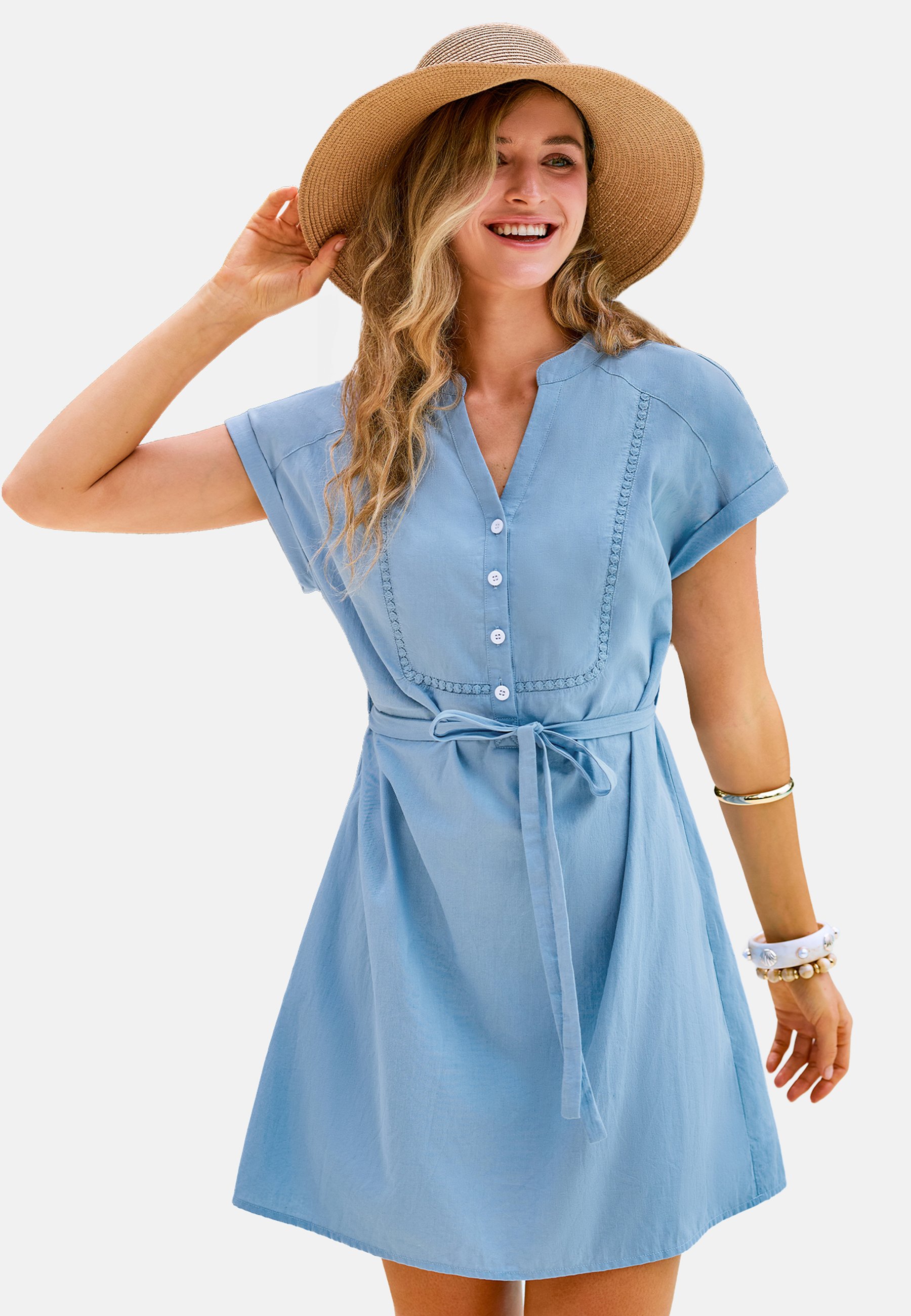 CUPSHE Jurk voor Vrouwen Bell Korte Mouw Button Down Jurk V-hals Casual
