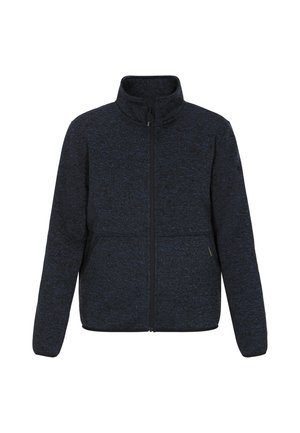 Fleecejacke in Dunkelblau mit strukturiertem Finish. Verfügt über einen hohen Kragen, einen Reißverschluss vorne und zwei Seitentaschen. Leicht und lässiges Design.