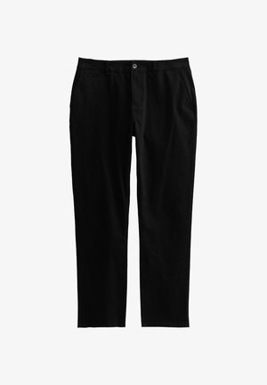Zwarte katoenen chino's met een rechte pijp, voorzien van een ritssluiting aan de voorkant, twee zijzakken en subtiele stiksels.