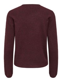 Pull bordeaux à manches longues avec un col rond, vu de dos, présentant une texture en maille douce et un ourlet droit.