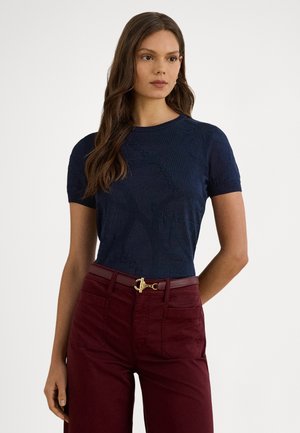 BELTING-MOTIF SHORT-SLEEVE SWEATER - Základné tričko - navy