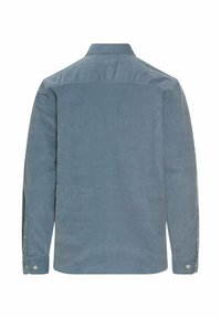 Helles blaues Langarmhemd mit einem Button-Down-Kragen, Rückenpasse und geknöpften Manschetten. Hergestellt aus einem glatten Stoff mit subtiler Textur.