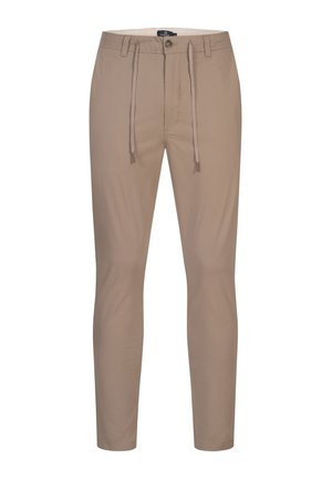 Béžové nohavice z bavlnenej zmesi s voľným strihom, s elastickým pásom a šnúrkami a zúženými nohavicami.