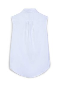 Camicia senza maniche azzurro chiaro con colletto a punta, dettaglio con piega sul retro e orlo curvo. Tessuto morbido e design semplice.