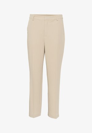 Bežid valmistatud ühtlasest kangast ülikondpüksid. Omavad sirget lõiget, korralikku eesmist voldikut, vööpaelu ja küljetaskuid.