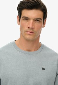 Grå langærmet T-shirt med rund hals lavet af bomuld, med et lille broderet logo på brystet, glat tekstur og normal pasform.