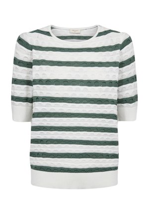 Trui met korte mouwen met afwisselend witte en groene, getextureerde horizontale strepen en een ronde halslijn.