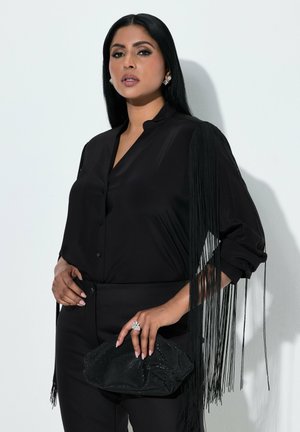 Ulla Popken, FRINGED BUTTON-DOWN CUPRO BLOUSE - Blusa abotonada - black