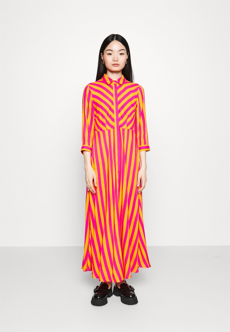 YAS Petite YASSAVANNA LONG SHIRT DRESS  - Maxi šaty - orange pepperstripes:fuchsia purple