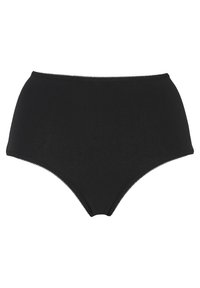 Zwarte high-waisted onderbroek van zacht, rekbaar materiaal met een gladde textuur en delicate picot tailleband. 