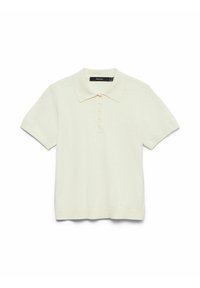 Koszulka polo z krótkim rękawem wykonana z miękkiego kremowego dzianiny. Posiada klasyczny kołnierzyk, listwę z siedmioma guzikami oraz ściągacze na dole i mankietach dla dopasowanego kroju.