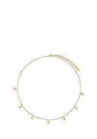 Collier doré avec une chaîne délicate ornée de petits accents en forme d'étoile espacés uniformément le long de sa longueur. Comprend un fermoir ajustable.