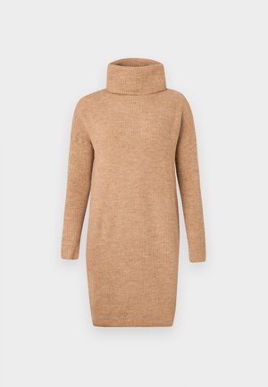 Kreemjas kudum dress kõrge kaelusega, pikkade varrukatega ja soonikstruktuuriga, disainitud mugavaks istuvuseks.