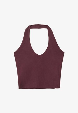 Mauve ilmanhihaine paita, jossa on syvä V-pääntie ja istuva muoto, valmistettu pehmeästä puuvillakankaasta, jossa on sileä pinta ja minimalistinen muotoilu.