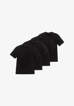 Svarta t-shirtar med v-ringad hals i ett paket om fyra. Tillverkade av bomull, med korta ärmar och en enkel design utan mönster eller logotyper.