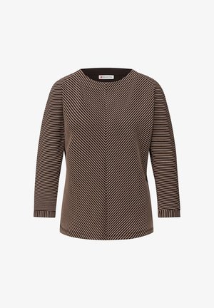 Bruin en crème gestreept shirt met lange mouwen, een ronde halslijn en een ontspannen pasvorm, met diagonale patronen en geribbelde manchetten. Merklable zichtbaar.