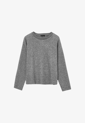 Maglione grigio lavorato a maglia con maniche lunghe, scollatura rotonda e un fit rilassato. La texture è morbida e leggermente spessa, con un design minimal.