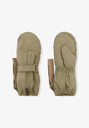 Šviesiai rudos pirštinės su lygiu, vandeniui atspariu paviršiumi, elastingais rankogaliais ir reguliuojamais diržais gale, kad būtų tvirtai prigludusios. Savybė - šoninė užtrauktuko sistema.