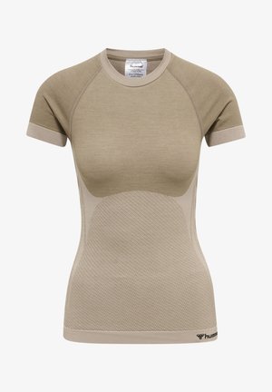 Hummel HMLCLEA SEAMLESS TIGHT  - Sport T-Shirt - grey, brown